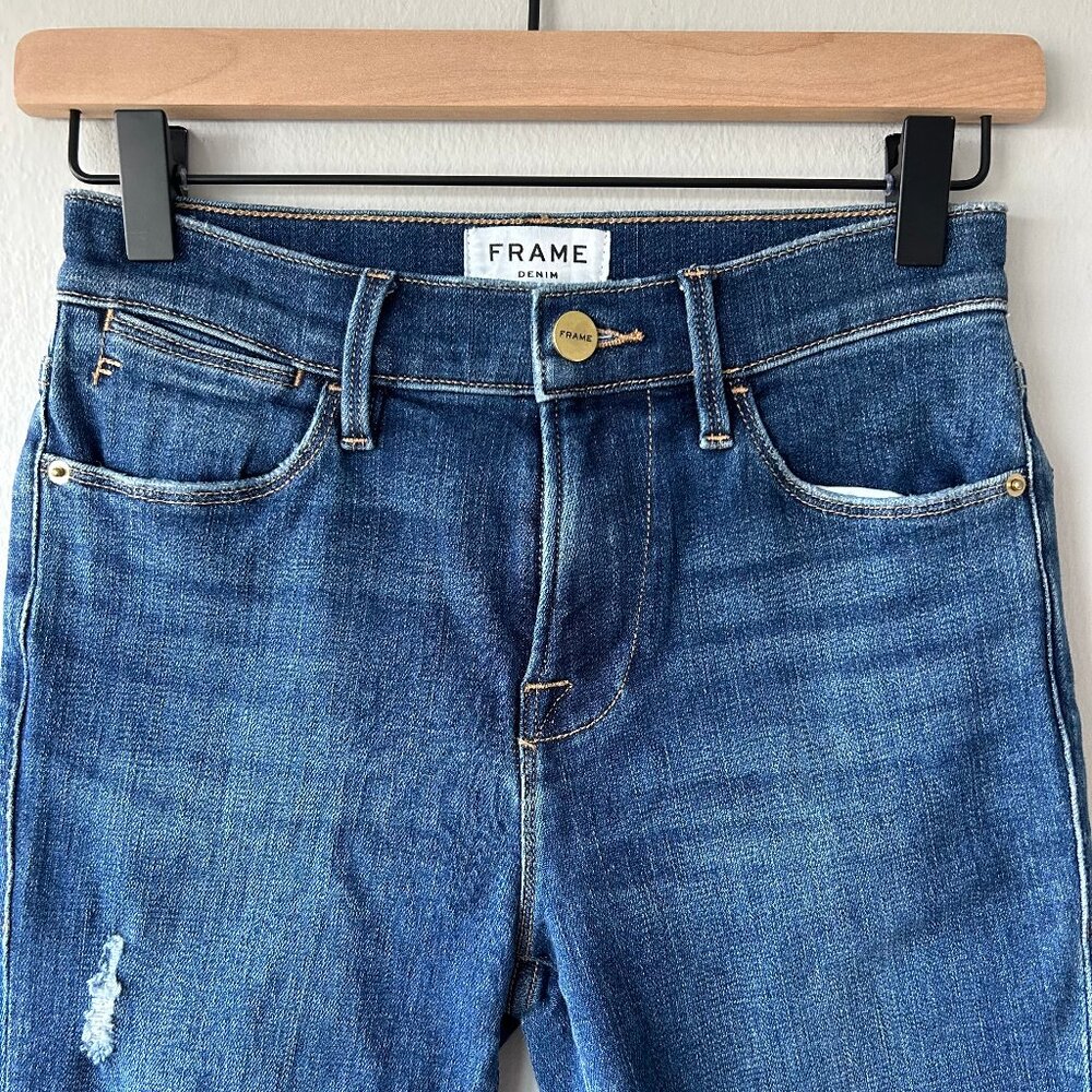 FRAME Le High Skinny Jeans Women 26 Clyde Distressed Medium Wash - Picture 4 of 11